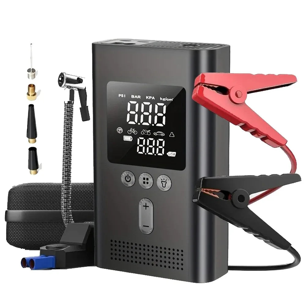 6 in 1 Jump Starter with Air Pump Peak 5000A Booster 150PSI Tire Inflator 8L Gas/4L Diesel with DC Power Cord 400LM Flashlight