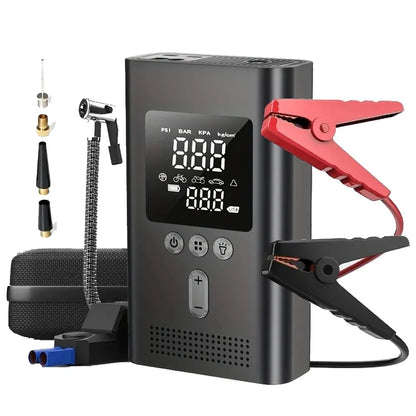 6 in 1 Jump Starter with Air Pump Peak 5000A Booster 150PSI Tire Inflator 8L Gas/4L Diesel with DC Power Cord 400LM Flashlight