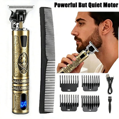 Retro T9 Electric Hair Clipper & Beard Trimmer - LCD Display, USB Rechargeable,   Professional Barber Kit with 4 Guide Combs for Men's Haircut & Styling