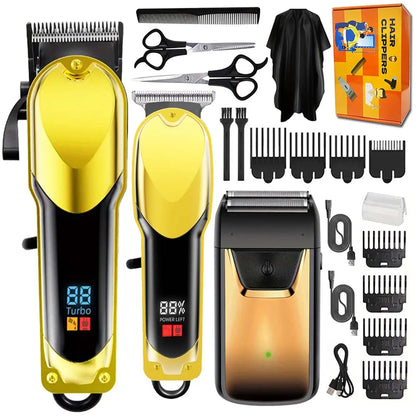 Professional Hair Clipper Set for Men, Rechargeable Cordless Hair Trimmer with LCD Display, 1pc/2-in-1/3-in-1 Grooming Kit with Foil Shaver & T-Blade Trimmer, Barber Haircut Machine with Accessories