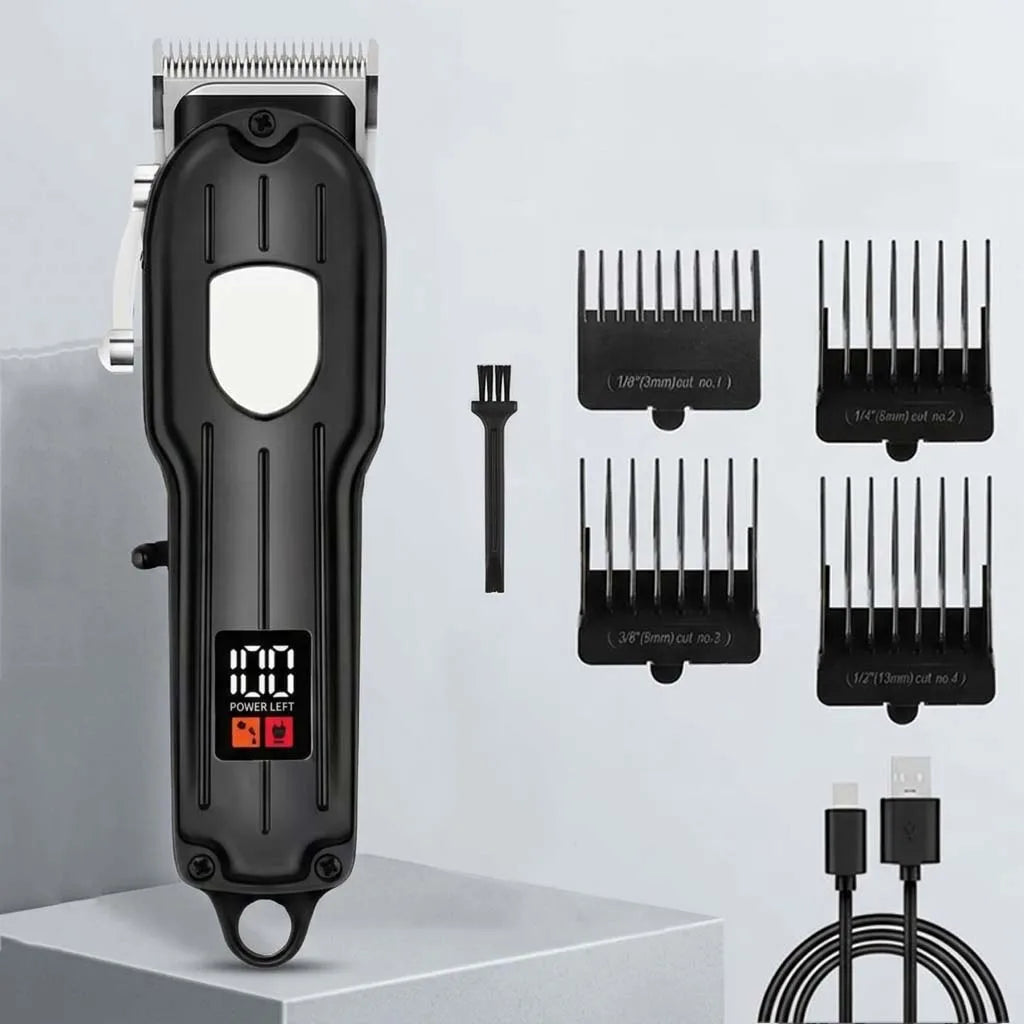 Professional Cordless Hair Clipper Set with LCD Display, Rechargeable Electric Trimmer for Men, Beard & Nose Hair Trimmer All-in-One Grooming Kit , Barber Tools with Combs & Scissors - Perfect Gift for Him