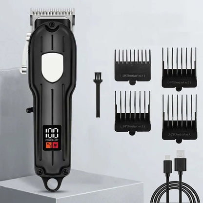 Professional Cordless Hair Clipper Set with LCD Display, Rechargeable Electric Trimmer for Men, Beard & Nose Hair Trimmer All-in-One Grooming Kit , Barber Tools with Combs & Scissors - Perfect Gift for Him
