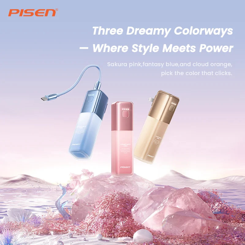 PISEN GlamVolt 5000mAh 30W Power Bank with Built-in USB-C Cable, 2-in-1 Wall Charger & Battery Pack, Fast Charging Travel Essential for iPhone 17/16/15, Samsung Galaxy S24/S23, Pixel 8/7 and More
