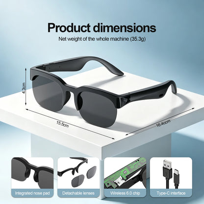 Bluetooth Smart Audio Glasses, Wireless Open-Ear Sunglasses with Built-In Speakers and Microphone, Hands-Free Music & Phone Calls, Portable Sports Eyewear for Running, Cycling, Gym, Cooking, Driving, Travel, Work, iPhone Andr