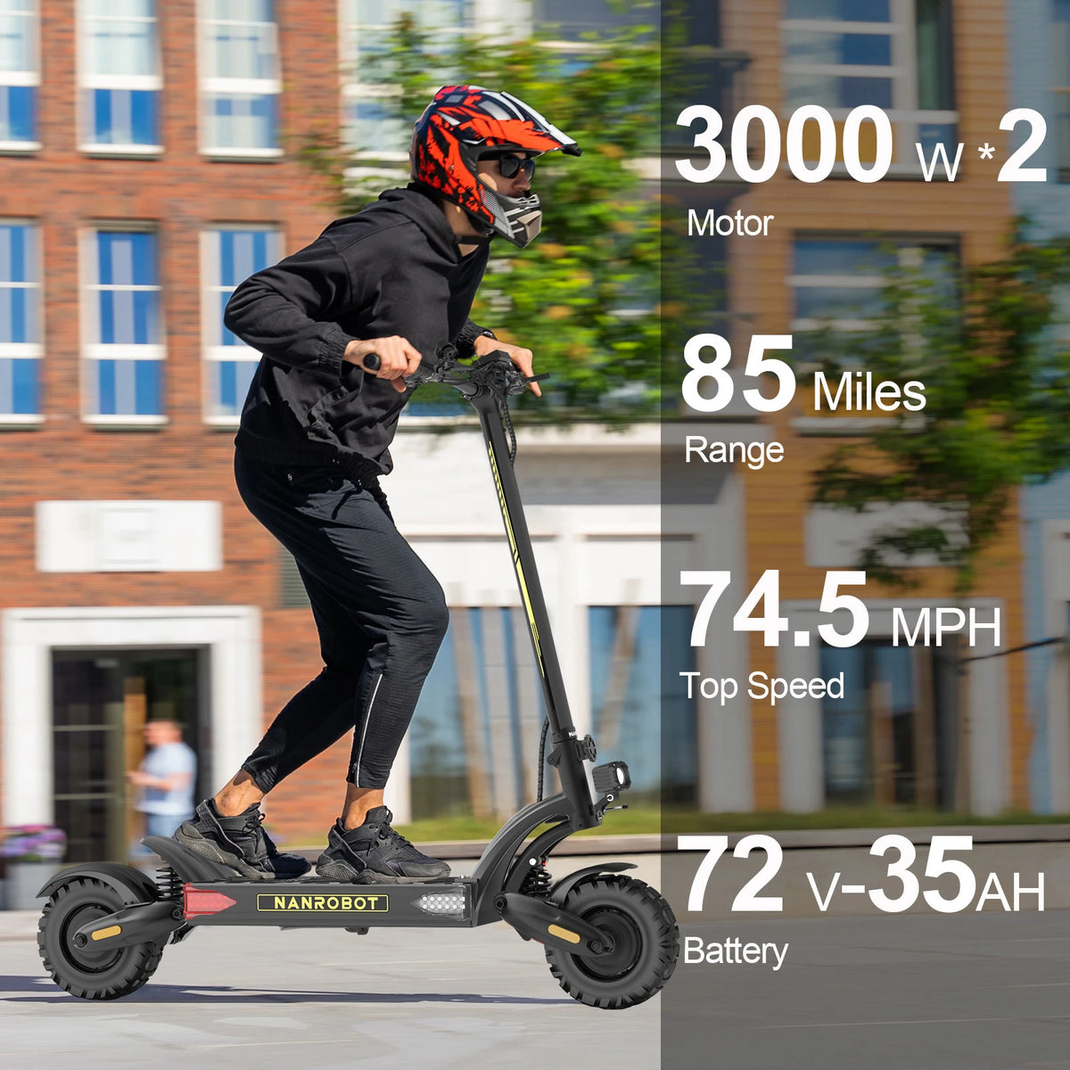 NANROBOT LS7+ Adult Electric Scooter - Fast 75mph Off-Road E-Scooter, Foldable Waterproof 6000W Dual Motor E-Scooter with Suspension, 300-Pound Load Capacity, 45-85 Mile Range, Dual Hydraulic Brakes