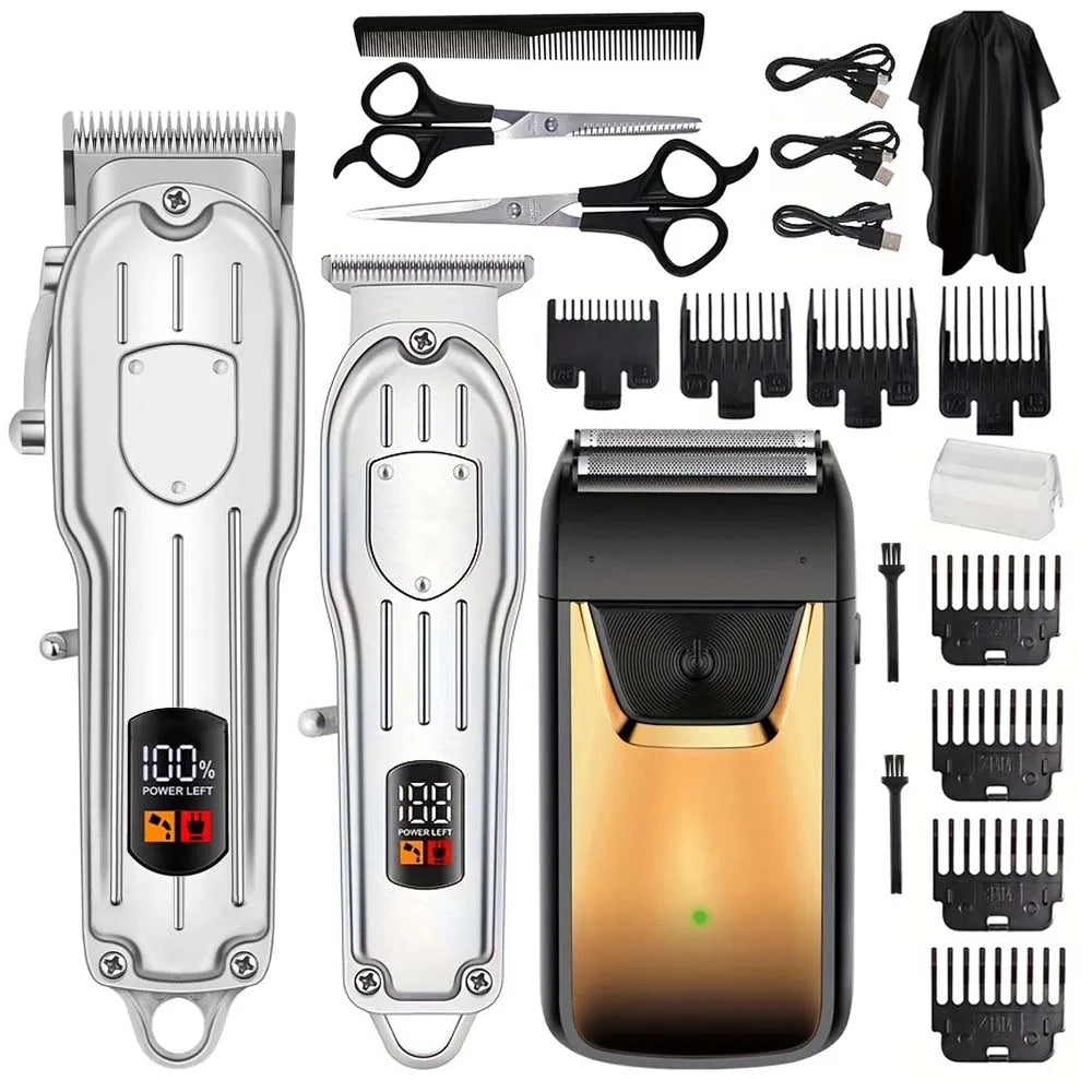 Professional Hair Clipper & Trimmer Set for Men – 3-in-1 /2-in-1/1pc Electric Beard Shaver, Haircut Machine with LCD Display, USB Rechargeable, Multiple Guide Combs, Barber Kit for Home & Salon Use