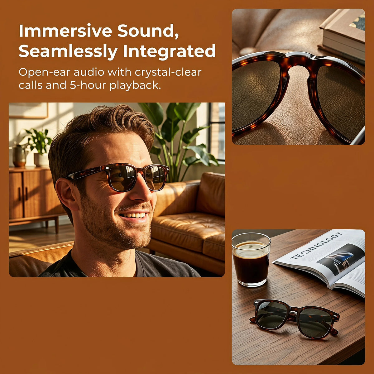 Smart Wireless Glasses: Touch-Controlled Sunglasses That Support Translation, Music Playback, and Phone Calls. They Feature an Ultra-Long Battery Life and Are Made of lightweight Materials for Easy Portability, Making Them Id