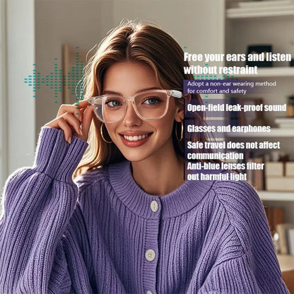 Open Ear Smart Glasses with Bluetooth Speaker, Anti Blue Light Clear Lens, Wireless Audio Glasses for Hands‑Free Call, Music, Daily Wear