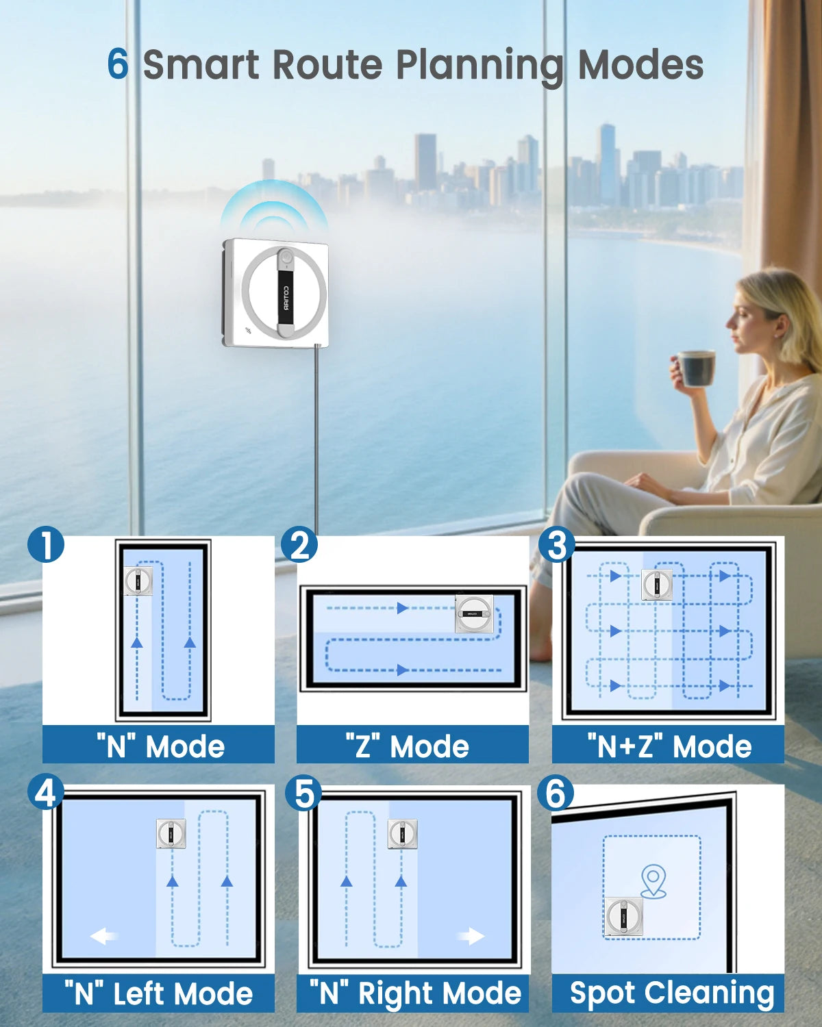 COTIAR W10 9000Pa Robot Window Vacuum Cleaner 5 Cleaning Paths Working Winbot Electric Smart Home App&Remote Control