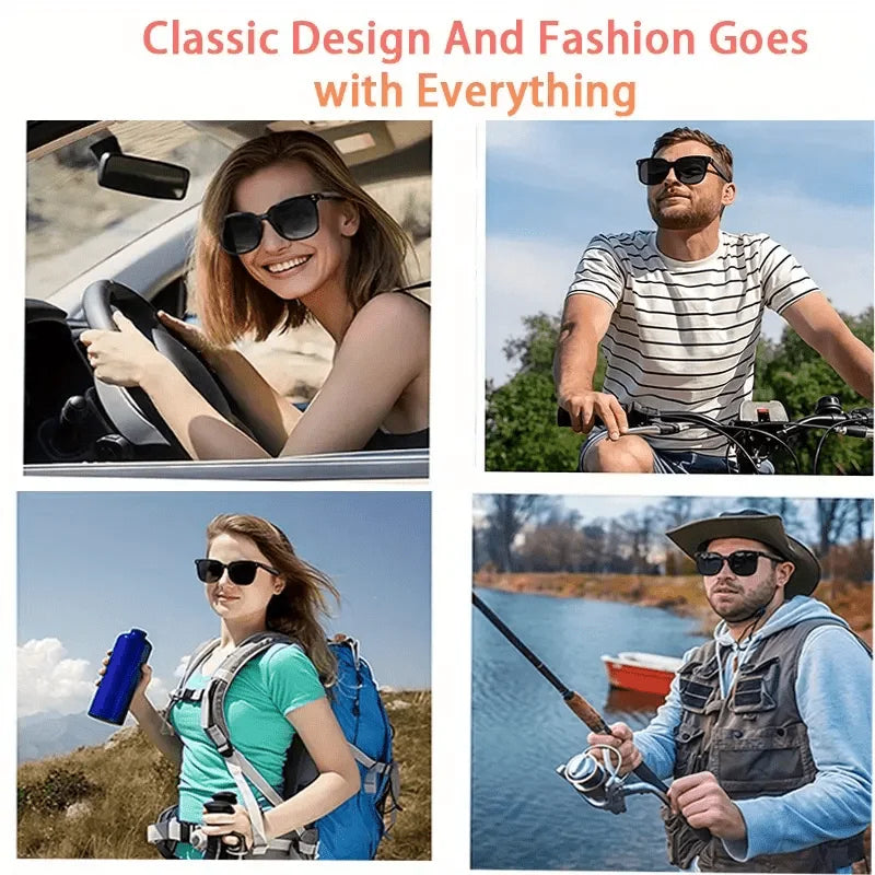 AI smart glasses with built-in translation for over 100 languages; transparent, blue-light-blocking, wireless ; magnetic clip-on ; translation controlled via an app; built-in speakers; 360 °   stereo sound