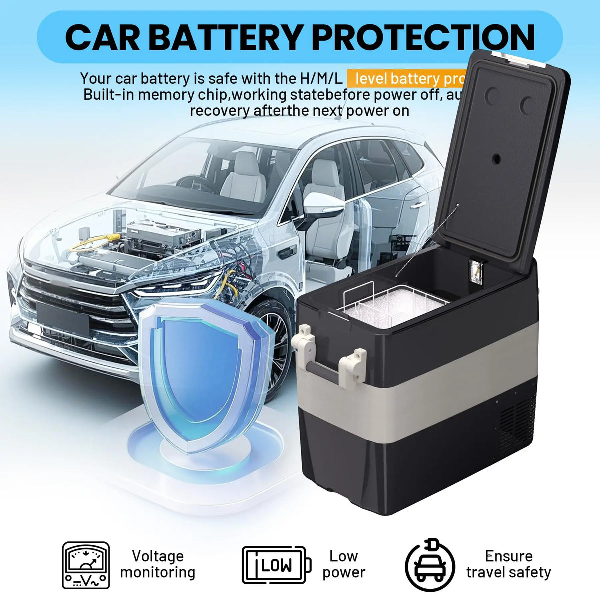 53QT 12V Car Refrigerator 50L Portable Fridge Freezer, 0F-50F Electric Cooler, AC/DC For Truck Boat RV Camping Travel