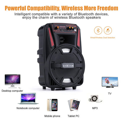 1000W Portable Bluetooth Speaker 8' Subwoofer Heavy Bass Sound System Party With Remote and Mic Led Light DJ Karaoke Speaker