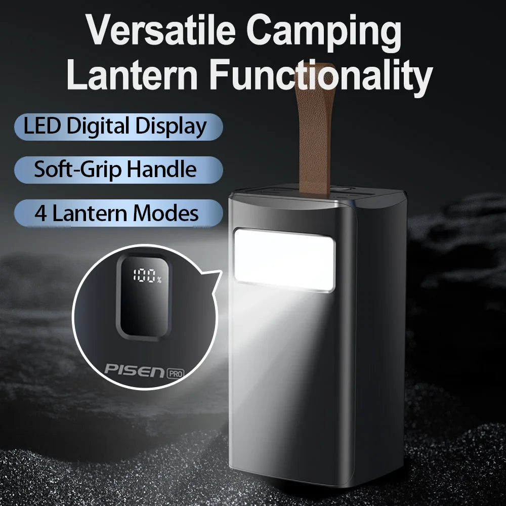 PISEN 60000mAh Large Capacity Power Bank PD3.0 65W Fast Charging Powerbank With Outdoor Camping Lamp For iPhone Laptops MacBook