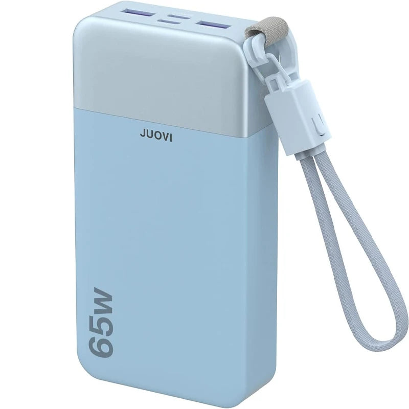 JUOVI Portable Charger, 65W 20000mAh Laptop Power Bank Fast Charging with Attached USB C Cable Powerbank for Laptop, for MacBook iPhone 17 16 Pro Samsung S26 and More