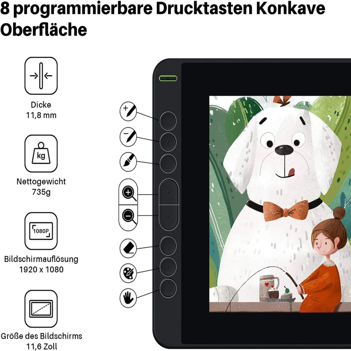 HUION Kamvas 12 11.6 Inches Drawing Monitor Digital Graphics Tablet With ±60 Tilt 120% SRGB Support Android Phone