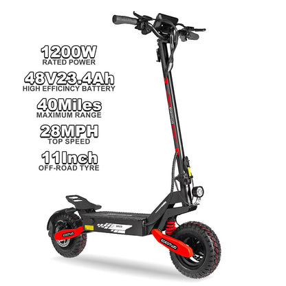 EOEOTWO GT06 Electric Scooter for Adults, 1200W Motor, Up to 30 MPH, 20/40 Miles Long Range, 11" Off-Road Tubeless Tires, Dual Suspension, Dual Disc Brakes, Foldable Commuter E-Scooter