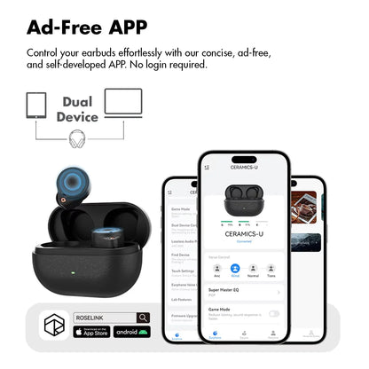 ROSESELSA Ceramics Ultra Wireless Earbuds 50dB Hybrid ANC HiFi Earphones LHDC LDAC 4Mic AI Noise Reduction 40H Battery