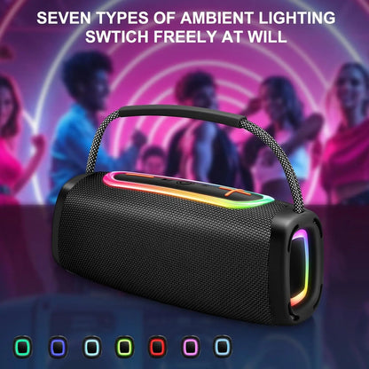RGB Lights Portable Bluetooth Speaker, IPX7 Waterproof, 24H Playtime, Bluetooth 5.3, Outdoor Wireless Speaker with Hands-Free Mic.