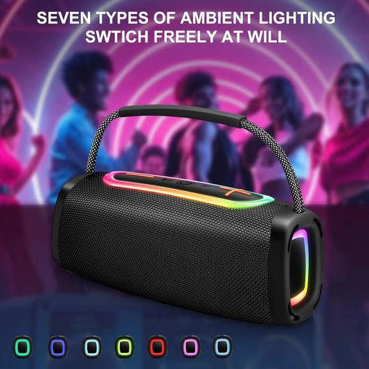 RGB Lights Portable Bluetooth Speaker, IPX7 Waterproof, 24H Playtime, Bluetooth 5.3, Outdoor Wireless Speaker with Hands-Free Mic.