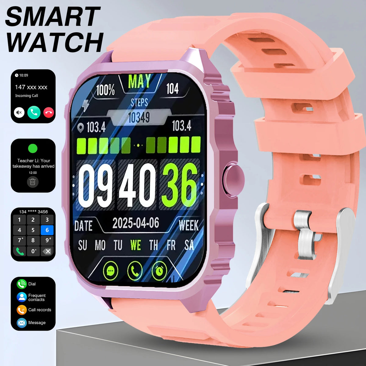 Stylish and Cool Smartwatch with Wireless Calling/dialing Function, Featuring Multiple Sports Modes, Weather Forecast, Music Control, Find Phone, Alarm Reminders, Do Not Disturb Mode, and More. The Top Choice for Birthday Gif