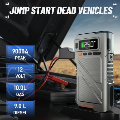 9000A Jump Starter With Air Compressor,7 In 1 Function Jump Box 150PSI Jump Starter Battery Pack With Digital Tire Inflator, Ca