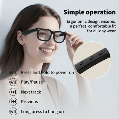 Smart Glasses, Smart Audio Glasses, Wireless Glasses Wireless Headphones, Support Hands-Free Calls And Music, Lightweight Design, Volume Control, Built-In Capacitor Microphone, USB Charging, Suitable for Office, Music Playbac