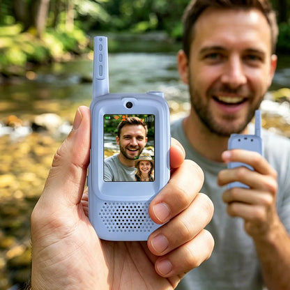 FUNNY PANDA Video Walkie Talkie with 4 Funny Voice Effects, No WiFi Needed, Long Range 600FT Outdoor, HD Camera, USB C Charging, 650mAh Battery, Auto Pair, Channel Lock - Perfect Gift for Explorers