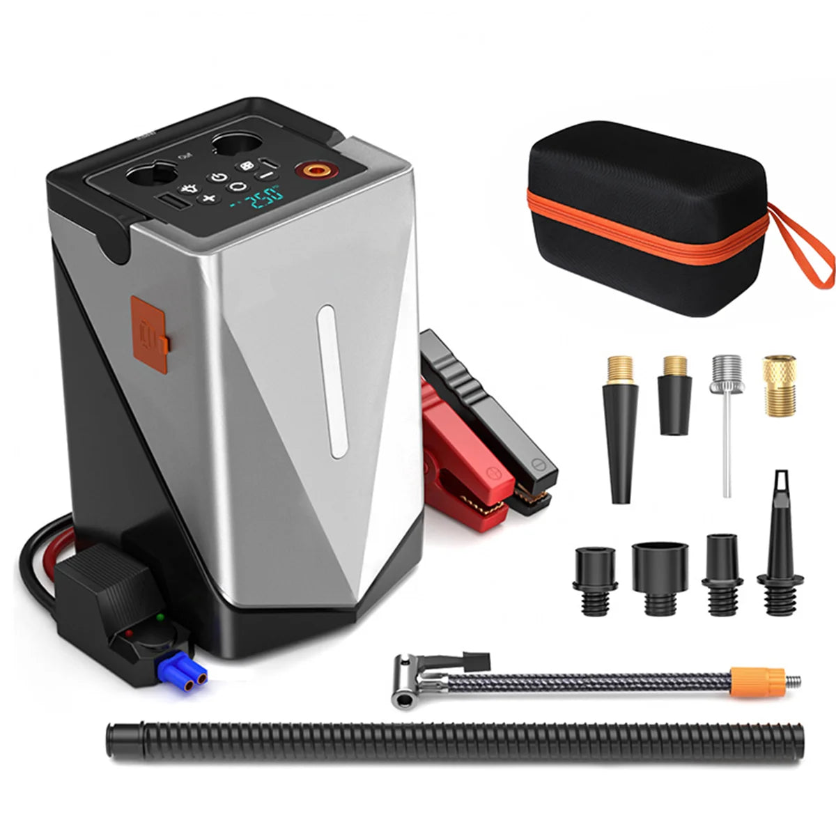 8500A/9000A Peak Current, 150 PSI Multi-Functional Portable Car Battery Starter, Compressor, and Air Injector/Portable Compressor with LED Display (ALL GAS, 8.0L Diesel)