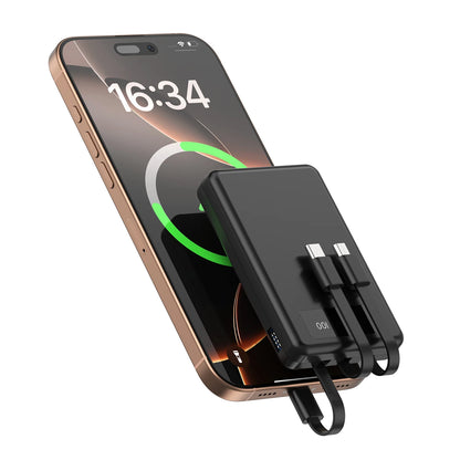 Mini Slim 10000mAh Portable Power Bank, Built-in LED Digital Display, 1 USB-A Port & 3 Integrated Cables, Small Lightweight Design, Multi-Device Simultaneous Charging for Travel, Camping and Emergency, Compatible with Android