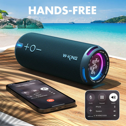 W-KING D320 Blue Bluetooth Speaker 40W Portable Wireless IP67 Waterproof Bluetooth 5.3 Deep Bass 24H Playtime Stereo Speaker