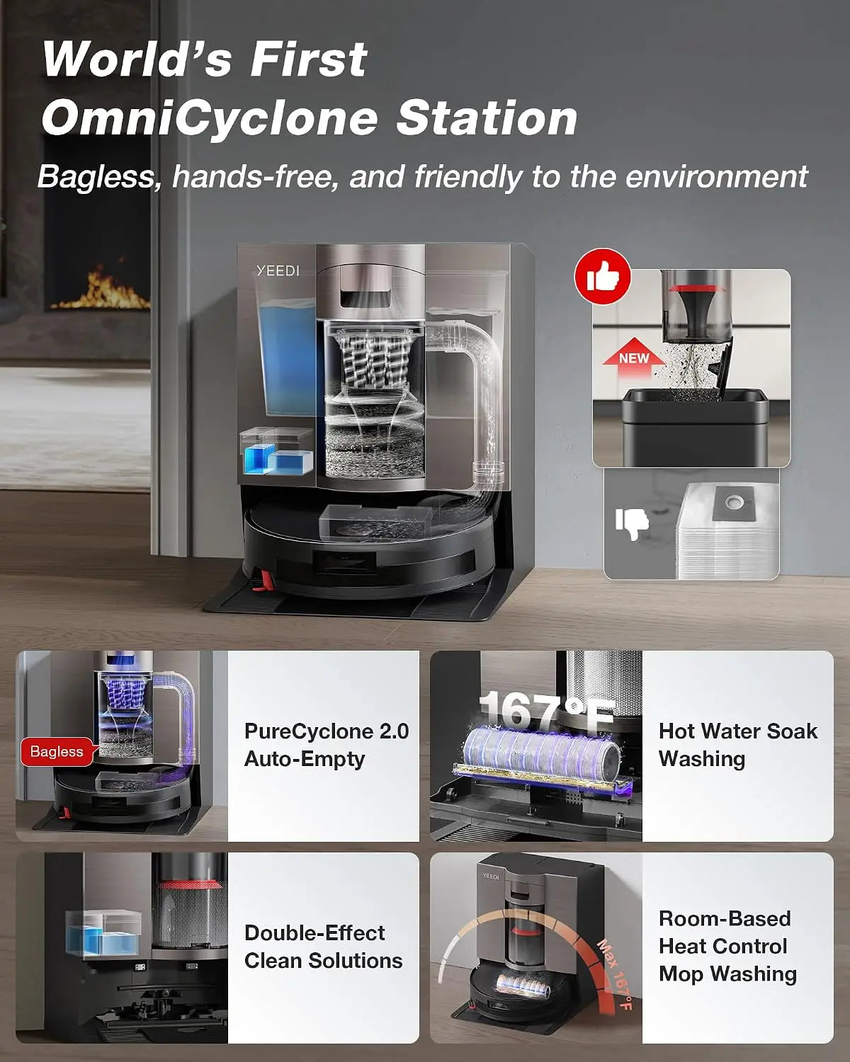 2-in-1 Robot Vacuum and Mop with Cyclone Docking Station, Robotic Vacuum Cleaner and Mopping System