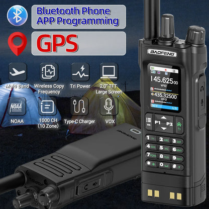 BAOFENG UV-32 GPS Walkies Talkie AM FM Long Range Bluetooth Programming 10W Wireless Copy Frequency 1000CH Two Way Radio