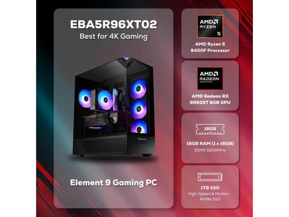 Ibuypower Element Gaming Pc Desktop - Amd Ryzen 5 8400F 16Gb Ddr5 1Tb Nvme Ssd Amd Radeon Rx 9060 Xt -Eba5R96Xt02