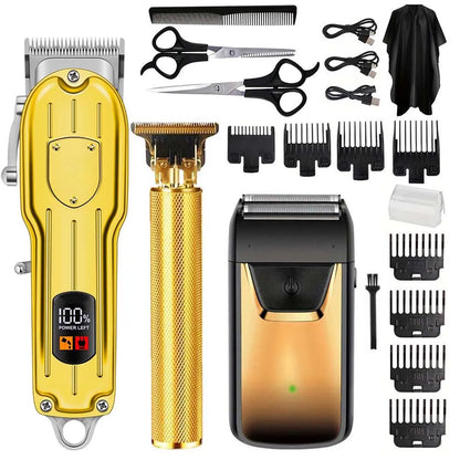 Professional Men's Hair Cutting Kit - 1/2/3pcs Electric Clippers & Trimmers Set with Foil Shaver, Barber Scissors, Combs - Rechargeable Beard Trimmer for Precision Fading & Zero Gap Carving
