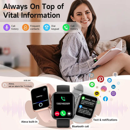 1.8" Touch Screen Fitness Tracker, Women's Smartwatch with Call/Message, HR/Sleep Monitor, Waterproof, Sport Modes, 2 Bands