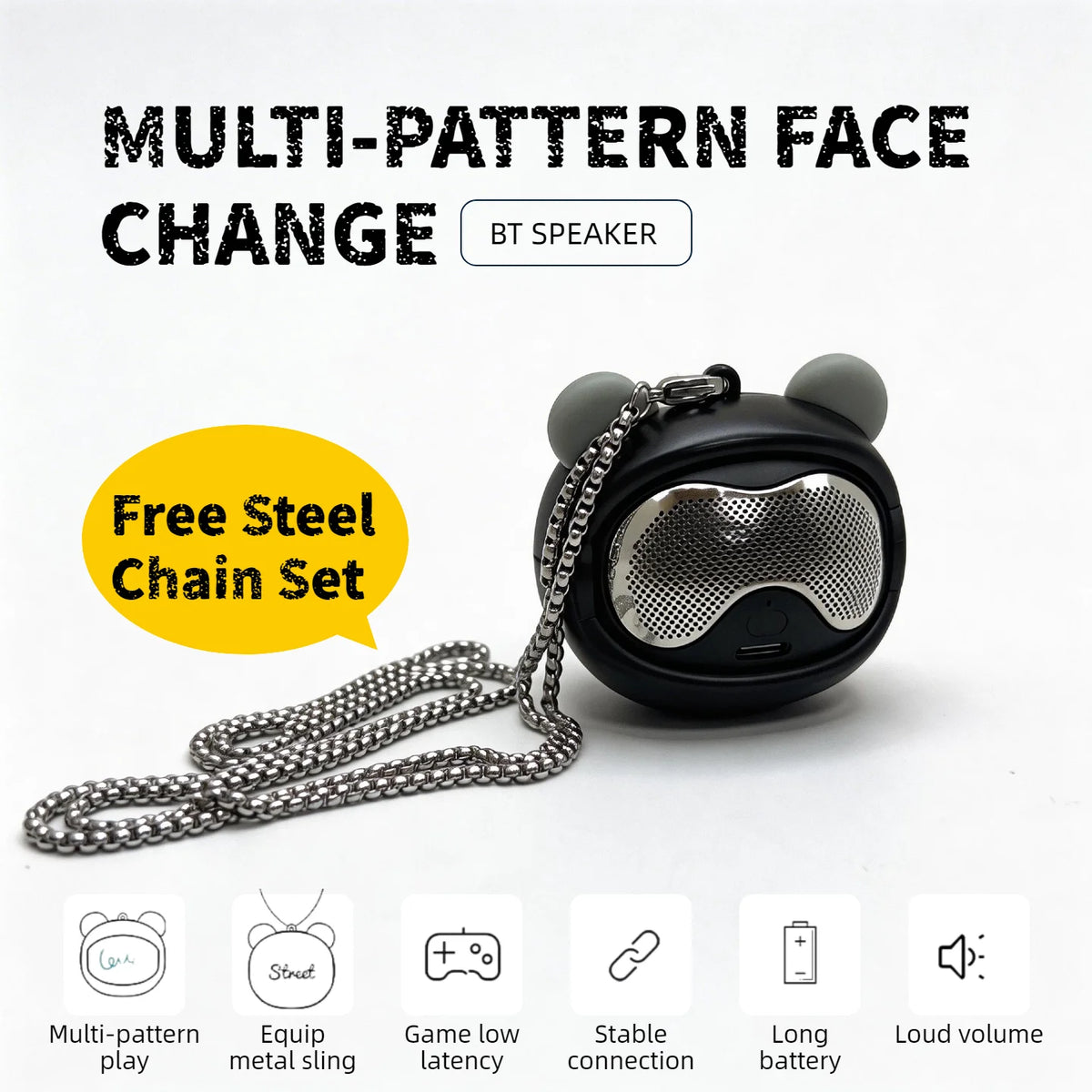 Mini Bluetooth Speaker 5.3 Cute Bear Cartoon Portable Wireless Speaker 28mm Driver HiFi Sound Type-C Rechargeable Outdoor Music Player with Hook