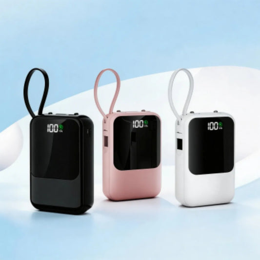 Mini Power Bank with Built‑in Cables, Large Capacity, Compact & Portable Mobile Charger