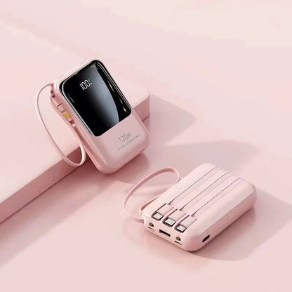 Mini Power Bank with Built‑in Cables, Large Capacity, Compact & Portable Mobile Charger
