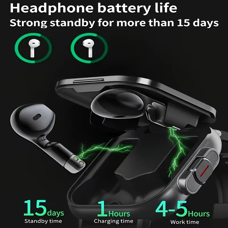 2026 New Men's Smartwatch, Two-in-One Smartwatch with Built-in TWS Earbuds, Supports Wireless Charging, 2.01 HD Display, Multiple Sports Modes, Weather and Calendar Functions, Rechargeable Lithium Battery, Music Control