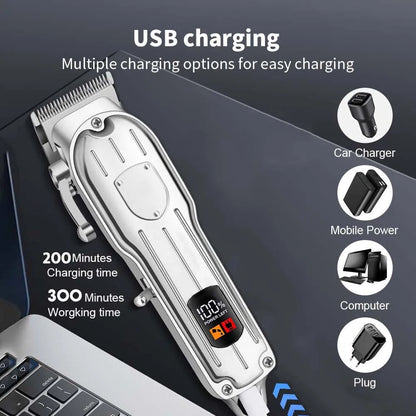 Professional Hair Clippers for Men Professional - Cordless Barber Clippers for Hair Cutting & Grooming Rechargeable Beard Trimmer USB Rechargeable Grooming Kit with 4 Guide Combs & Cleaning Brush