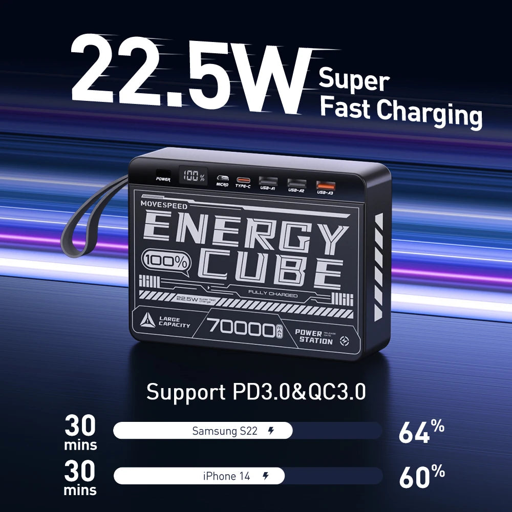 MOVESPEED Z70 70000mAh Power Bank Portable External Battery Charger Power Station PD Fast Charging Powerbank for Camping Outdoor