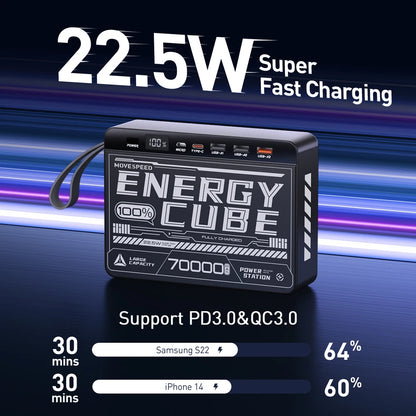 MOVESPEED Z70 70000mAh Power Bank Portable External Battery Charger Power Station PD Fast Charging Powerbank for Camping Outdoor