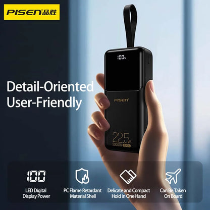 PISEN 22.5W Power Bank 30000mAh Large Capacity QC PD 3.0 Fast Charging PowerBank 20W Portable External Battery For iPhone Samsung Xiaomi Huawei Headphones