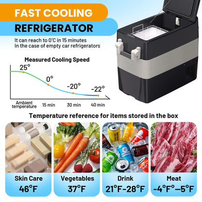 53QT 12V Car Refrigerator 50L Portable Fridge Freezer, 0F-50F Electric Cooler, AC/DC For Truck Boat RV Camping Travel