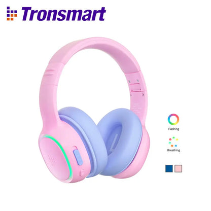 Tronsmart KH03 Active Noise Cancelling Kids Headphones, Foldable Bluetooth Headset with HD Mic for Class Clarity, Soft Protein Earpads, 7-Color LED, Safe Volume Limit, 70H Battery for Travel/Study