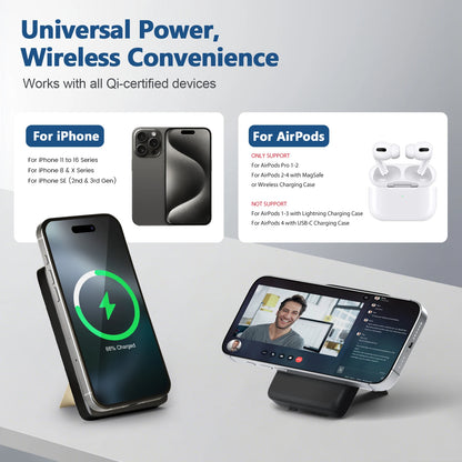 10000mAh Wireless Magnetic Power Bank 2-in-1 Fast Charging 15W Portable External Battery for For iPhone Samsung iWatch