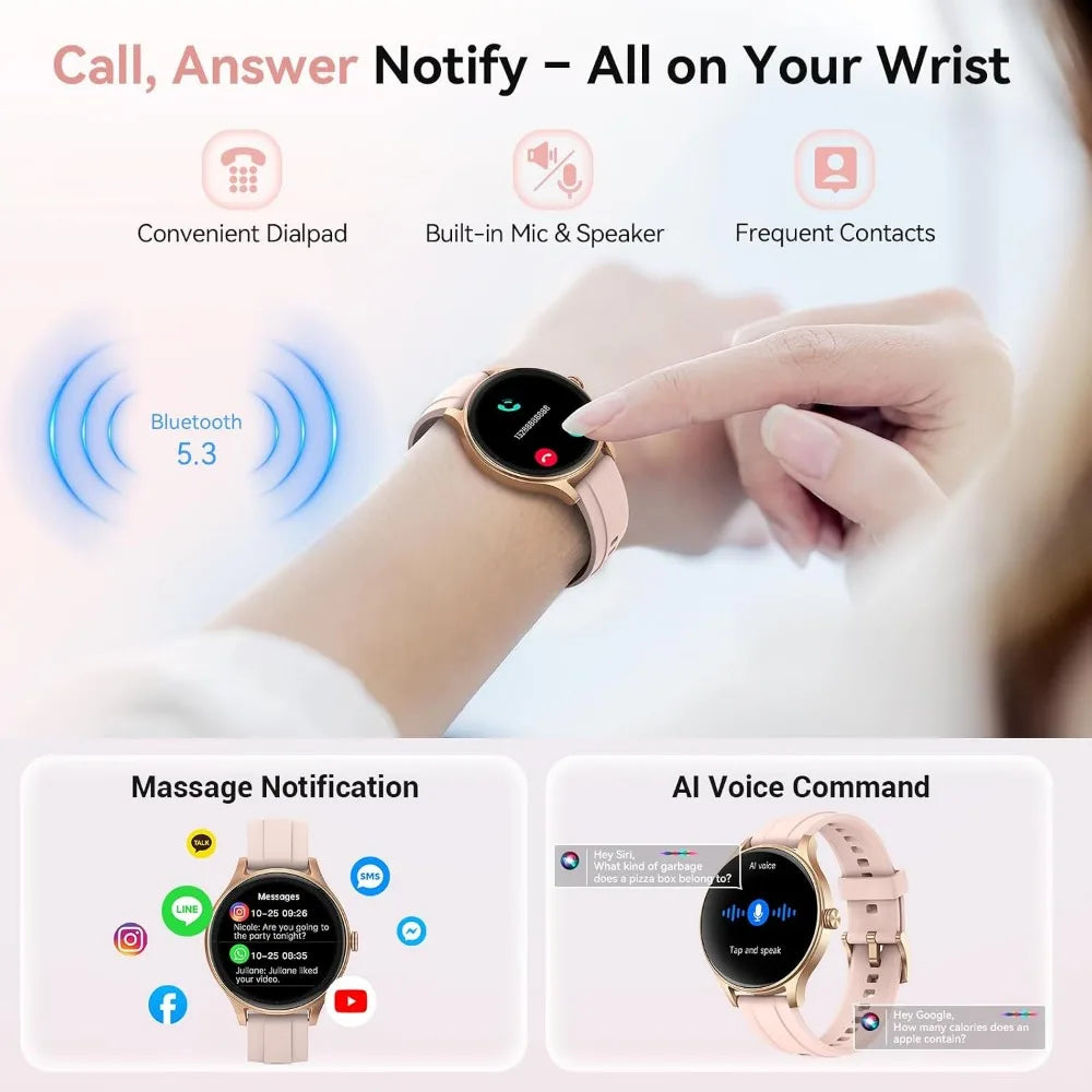 Smart Watch for Women - 1.57" HD Fitness Tracker with Bluetooth, Waterproof, Heart Rate Monitor, AI Voice, 105+ Sports Modes