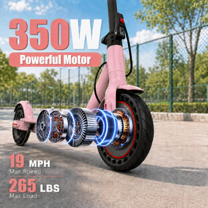 8.5inch Pink Electric Scooter, 19 MPH Top Speed, 16 Miles Range, 350W Motor, Lightweight Foldable E Scooter for Adults and Teens