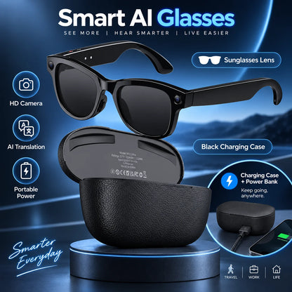 2026 Smart AI Glasses 1080P HD Camera M02 Ultra ChatGPT 3600mAh Charging Case Power Bank 32GB Translation Music Video Sunglasses