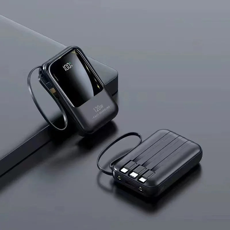 Mini Power Bank with Built‑in Cables, Large Capacity, Compact & Portable Mobile Charger